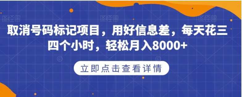 取消号码标记项目,用好信息差,每天花三四个小时,轻松月入8000+【揭秘】