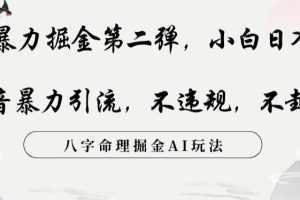 玄学暴力掘金第二弹,小白日入500+,抖音暴力引流,不违规,术封号,八字命理掘金AI玩法【揭秘】