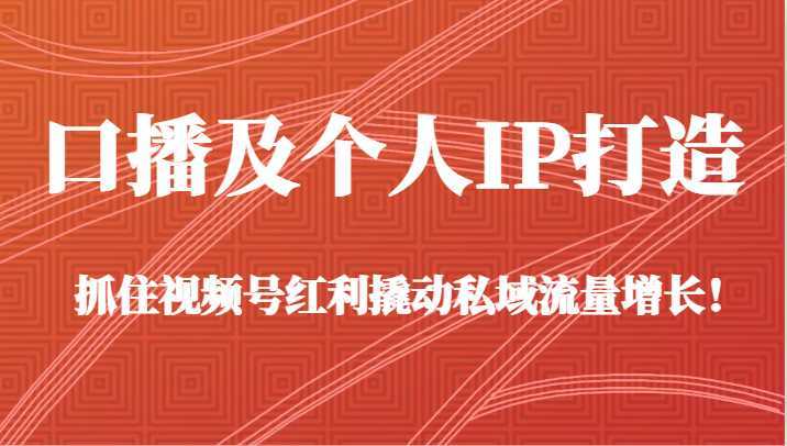 口播及个人IP打造，抓住视频号红利撬动私域流量增长！