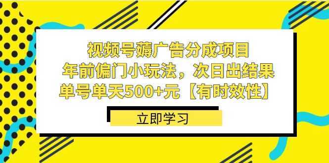 视频号薅广告分成项目,年前偏门小玩法,次日出结果,单号单天500+元【…