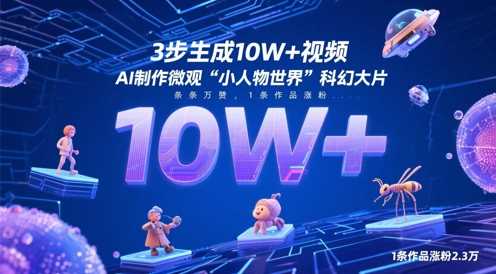 3步生成10W+视频,AI制作微观“小人物世界”科幻大片,条条万赞,1条作品涨粉2.3W