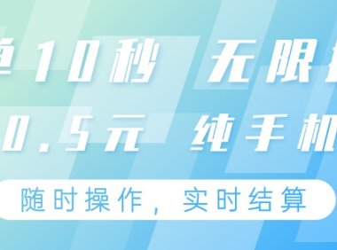 纯手机操作项目，每单耗时10秒，无限接单，单笔收益0.5元，支持24小时随时操做
