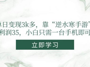 单日变现3k多，靠“逆水寒手游”，一单利润35，小白只需一台手机即可操作